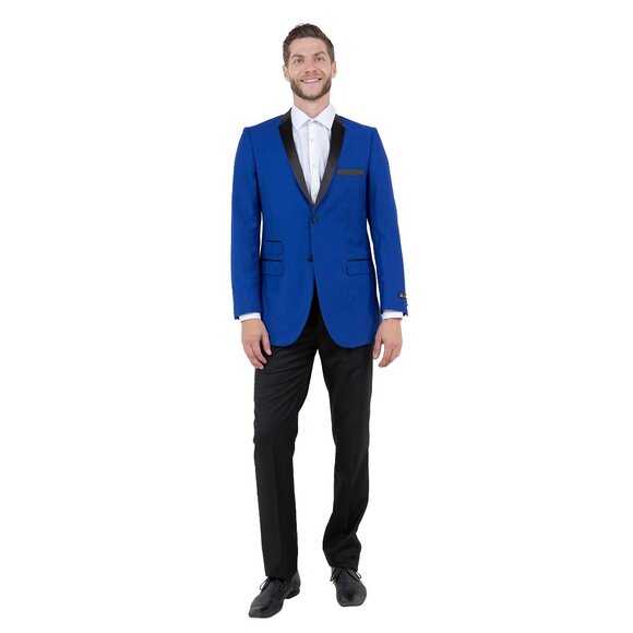 Mens Royal Blue Blazer Slim Fit w/ Satin Notch Lapel - Picture 4 of 4